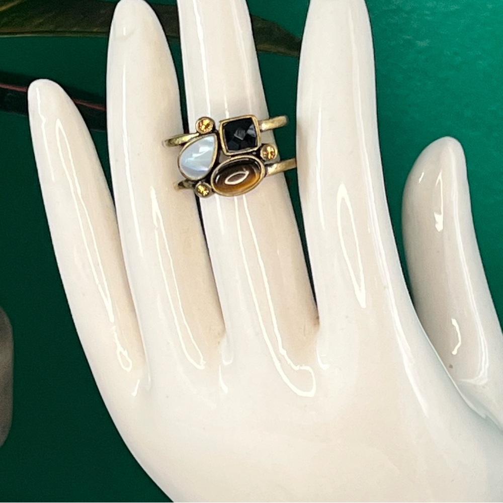 Lia Sophia Double Band Six Earth-tone Stones Gold Plated Ring